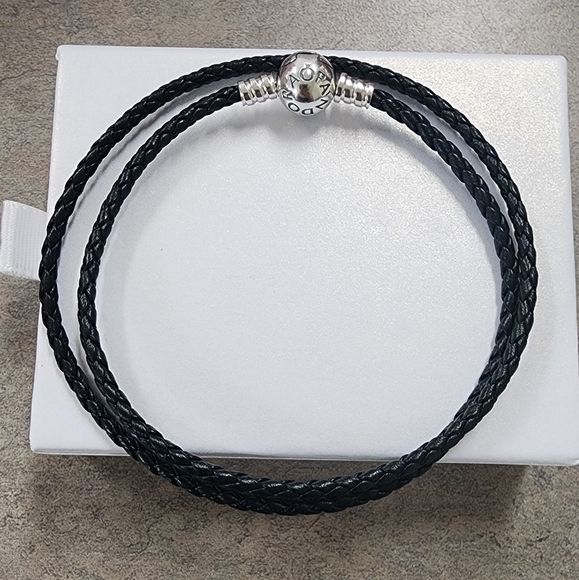 Pandora Moments Double Black Leather BraceletSterling silver - Picture 1 of 10
